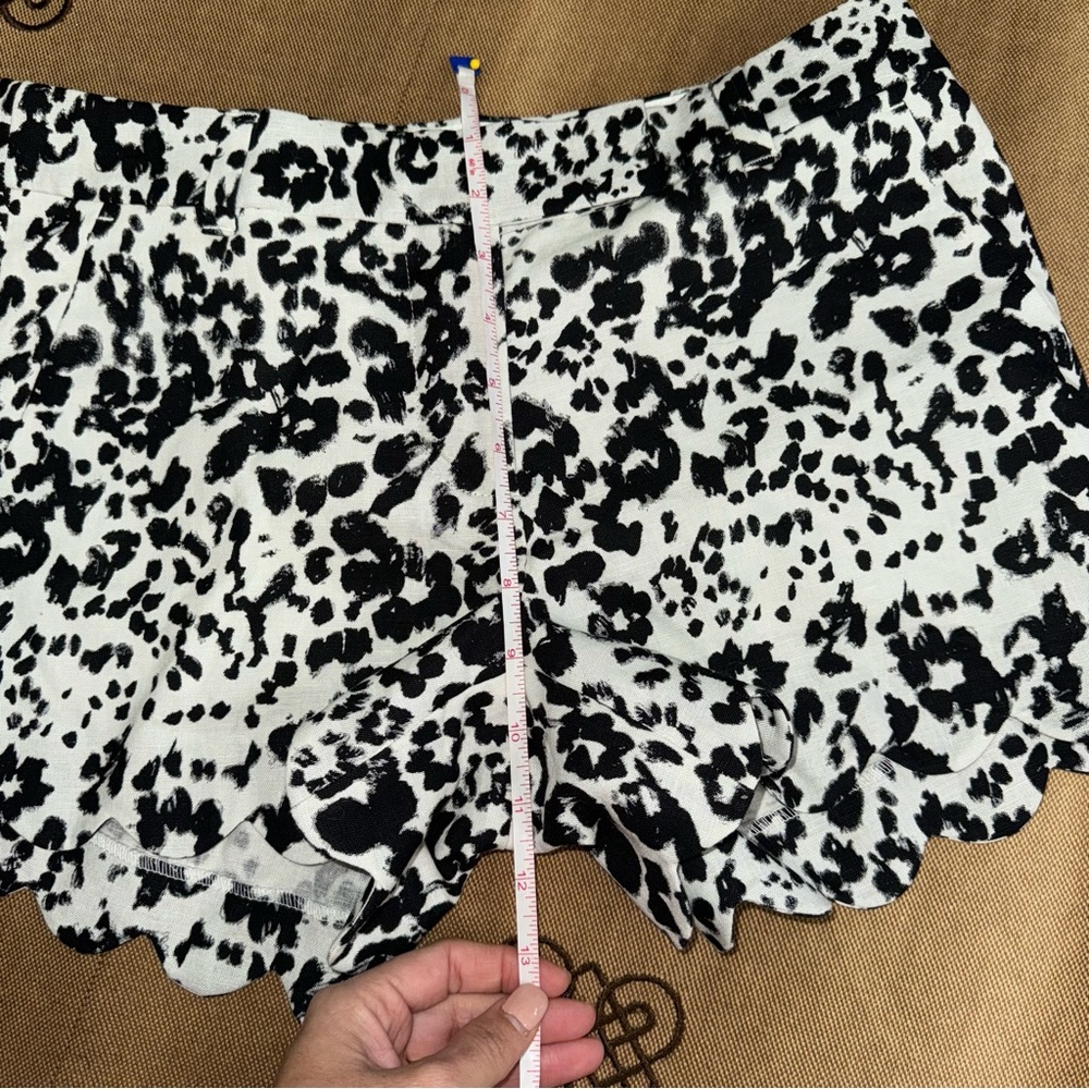 J.Crew Women's animal print Linen Blend Scalloped Hem shorts in white/black - Picture 13 of 14